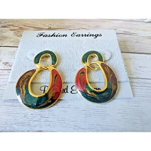 NWT Vintage 1980s Gold-Plated Enamel Earrings